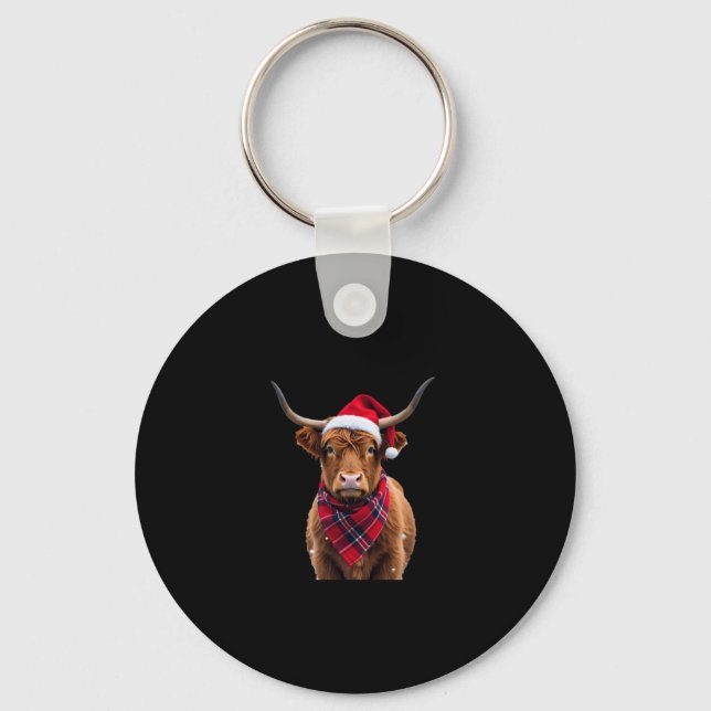 Boho Xmas Christmas Highland Cow T-Shirt Key Ring (Front)