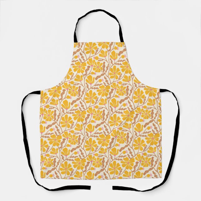 Boho Yellow Abstract Floral Pattern Apron (Front)