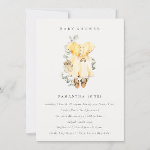 Boho Yellow Dress Foliage Girl Baby Shower Invite