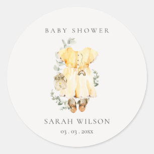 Boho Yellow Dress Shoes Foliage Girl Baby Shower Classic Round Sticker