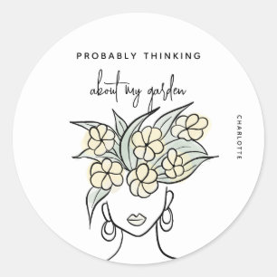 Boho Yellow Floral Whimsical Gardener Personalised Classic Round Sticker