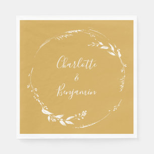 Boho Yellow Floral Wreath Calligraphy Personalised Napkin