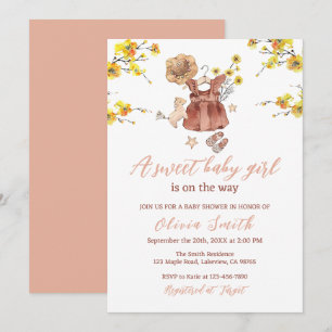 Boho Yellow Flowers Clothes Sweet Girl Baby Shower Invitation