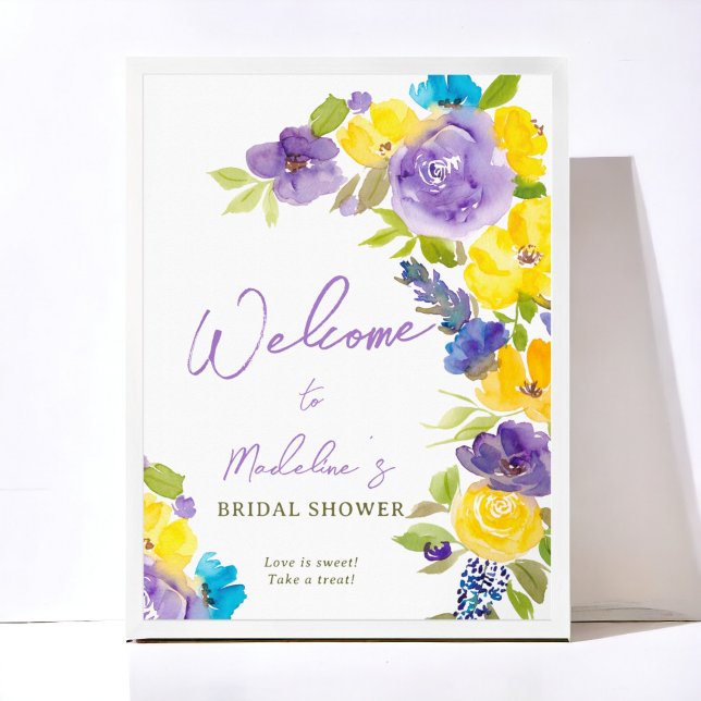 Boho yellow lavender floral bridal shower welcome poster (Boho yellow lavender floral bridal shower welcome poster)
