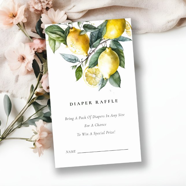 Boho Yellow Lemon Garden Diaper Raffle Baby Shower Enclosure Card (Creator Uploaded)