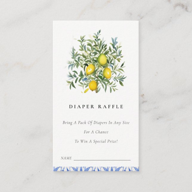 Boho Yellow Lemon Tree Diaper Raffle Baby Shower Enclosure Card (Front)