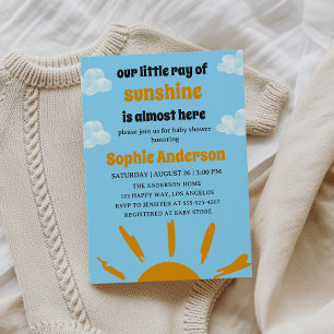 Boho Yellow Little Ray Of Sunshine Baby Shower Invitation