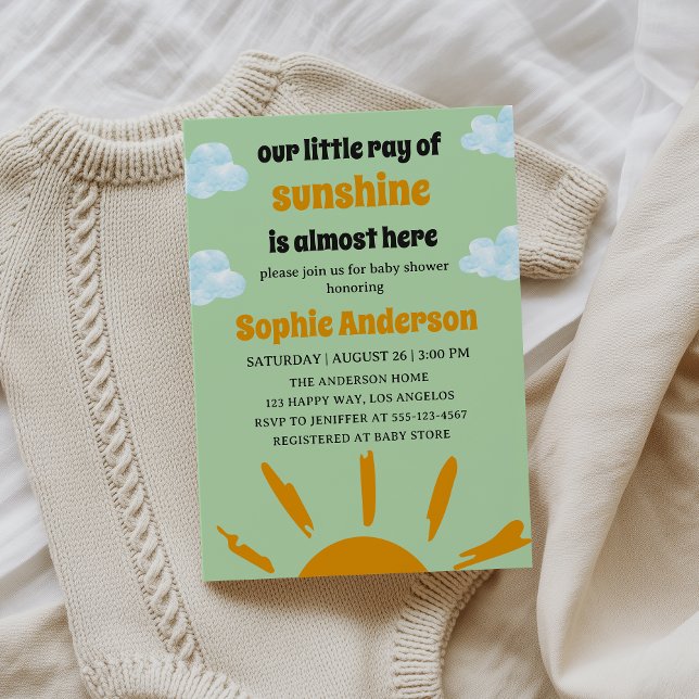 Boho Yellow Little Ray Of Sunshine Baby Shower Invitation (Creator Uploaded)
