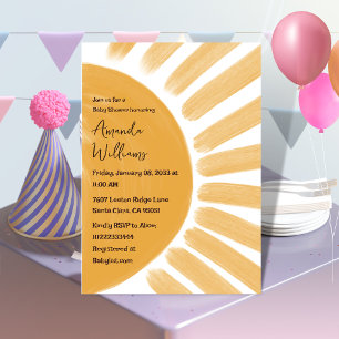 Boho Yellow Little Ray of Sunshine Baby Shower Invitation