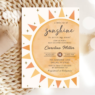 Boho Yellow Little Sunshine Baby Shower Invitation