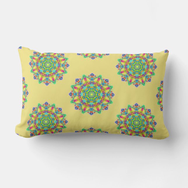 Boho Yellow Mandala Pattern Lumbar Cushion (Front)