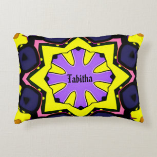Boho yellow, purple, blue, pink design. decorative cushion