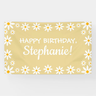Boho Yellow Sand Retro Daisies Birthday Party Banner