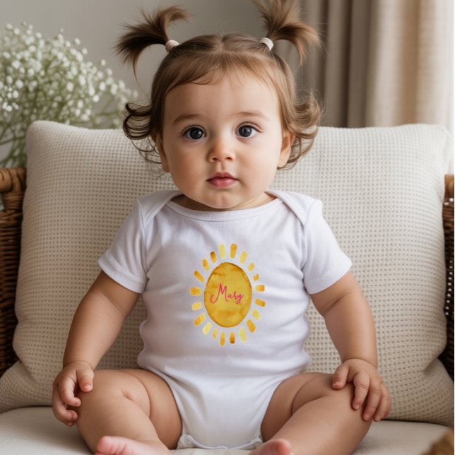 Boho Yellow Sun Personalized Name Baby Bodysuit (Creator Uploaded)