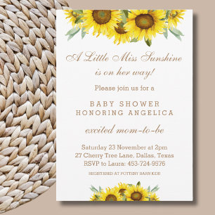 Boho Yellow Sunflower Baby Girl Shower Invitation