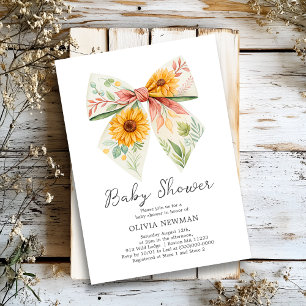 Boho Yellow Sunflower Bow Baby Shower Invitation