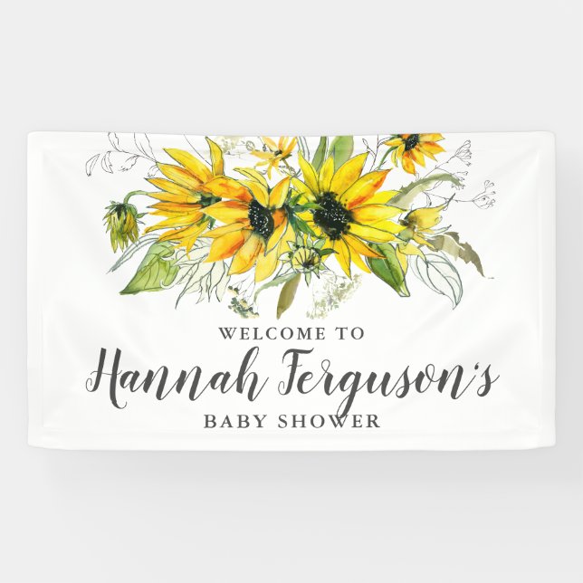 Boho Yellow Sunflower Floral Baby Shower Banner (Horizontal)