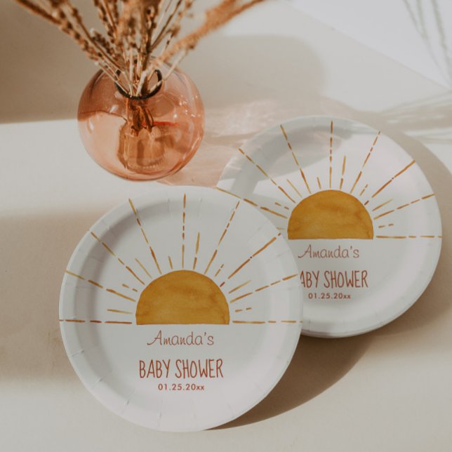  Boho Yellow Sunshine Baby Shower Paper Plate (Creator Uploaded)