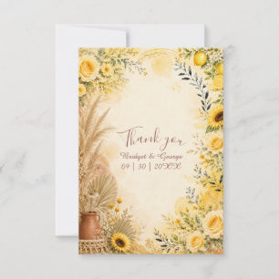 Boho Yellow Wedding Floral Citrus sunflower Border Thank You Card
