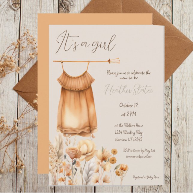 Boho Yellow Wildflower Girl Baby Shower Invitation (Creator Uploaded)
