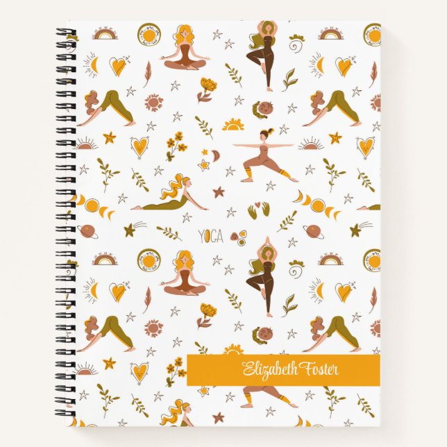 Boho Yoga Girl Custom Name Notebook (Front)
