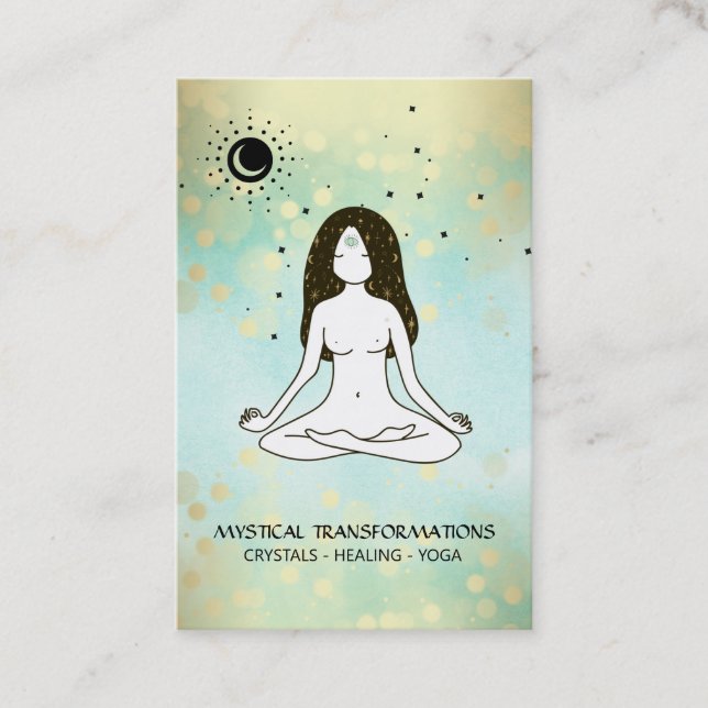 *~* Boho Yoga Goddess Celestial Moon Sun 3rd Eye Business Card (Front)