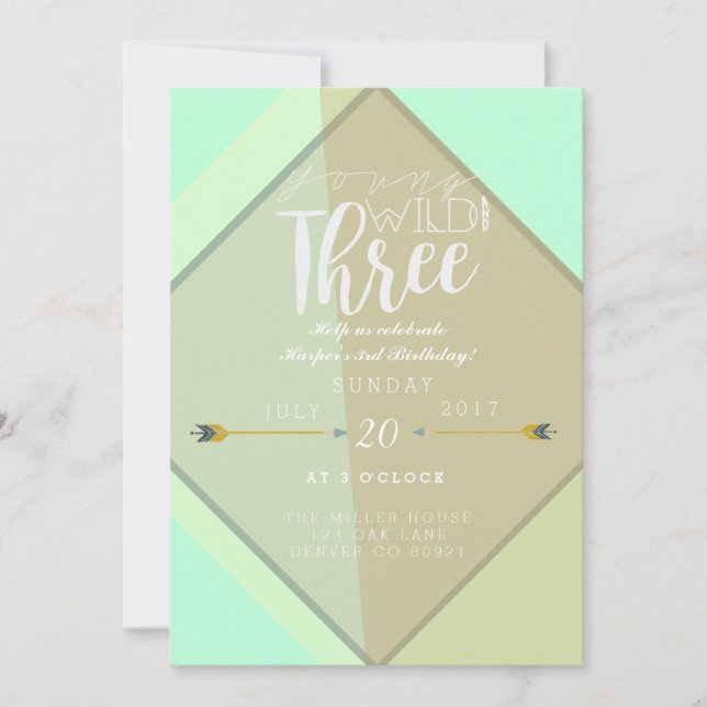 Boho Young Wild & Three | 3rd Birthday Party Invitation (Front)