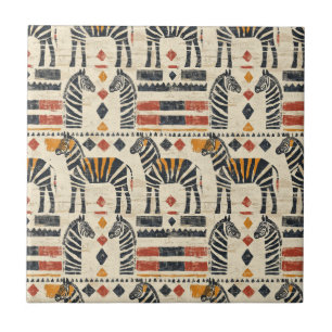 Boho Zebra Tribal Safari Pattern Ceramic Tile