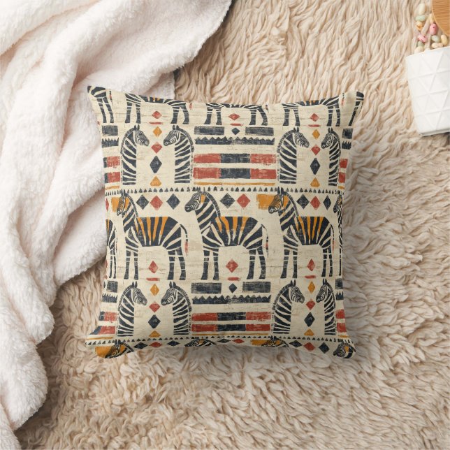Boho Zebra Tribal Safari Pattern Cushion (Blanket)