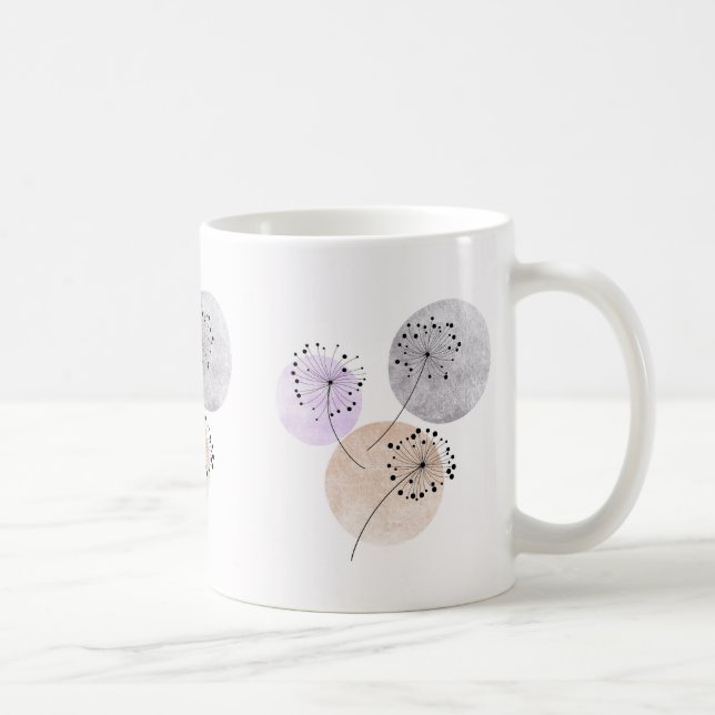 Boho Zen Dandelion Flowers On Blue Pink Circles  Coffee Mug (Right)