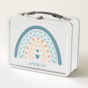 Boho Zig Zag and Hearts Rainbow Metal Lunch Box