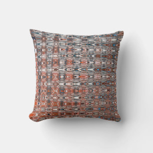 Boho Zigzag Millefiori Orange Navy Blue Abstract Cushion
