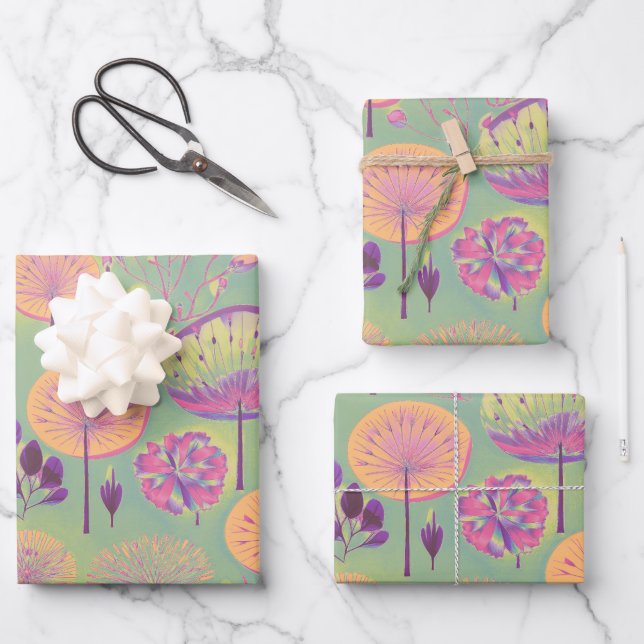 Bohomenian Wild Flowers in pastels colors. Wrapping Paper Sheet (Front)