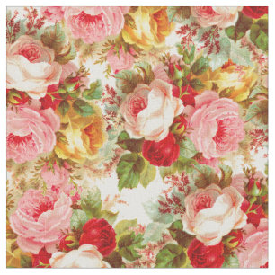 Bohomien pink yellow red roses floral pattern fabric