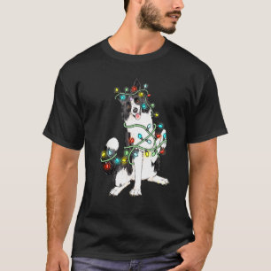 Boider Collie Dogs Tree Christmas Lights Xmas For  T-Shirt