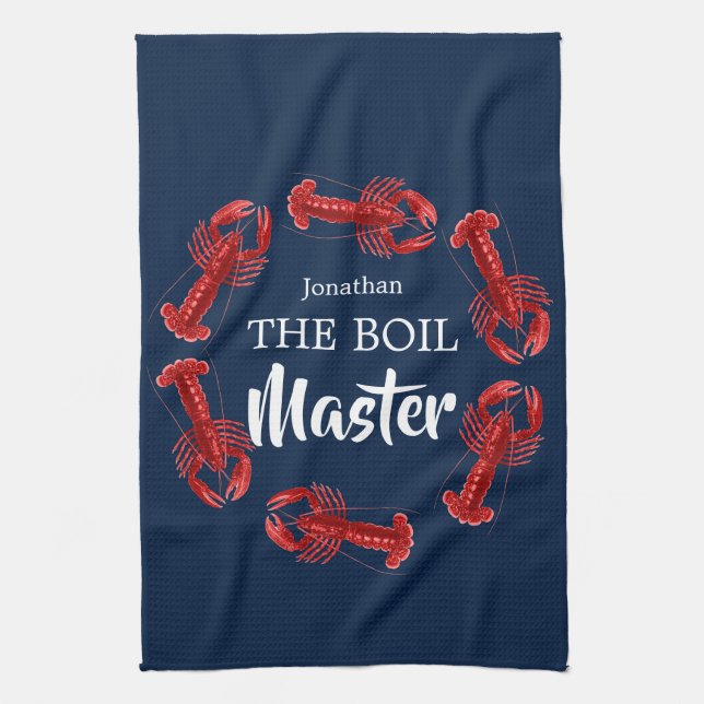 Boil Master Crawfish Dark Blue Custom Funny Tea Towel (Vertical)