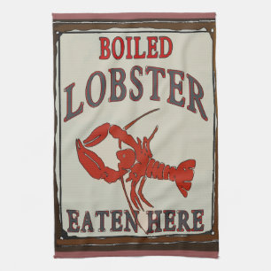 Boiled Lobster Eaten Here and Towel