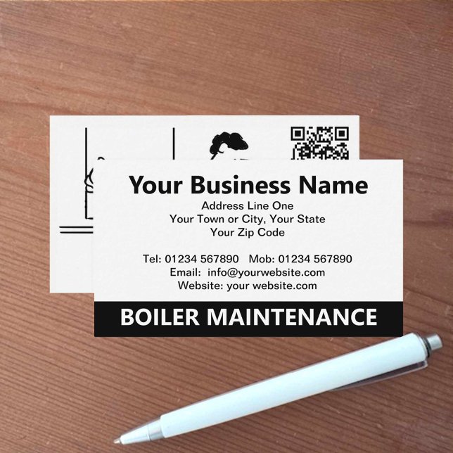 Boiler Maintenance Cartoon with QR Code Business Card (Creator Uploaded)