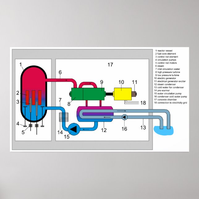 Boiling Water Reactor System Diagram Poster (Front)