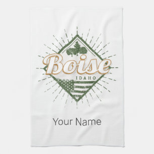 Boise City Idaho United States Vintage USA Tree Tea Towel