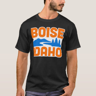 Boise Idaho   Bold River, Mountain & Pine Tree T-Shirt