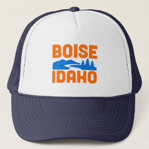 Boise Idaho Bold River, Mountain & Pine Tree Trucker Hat