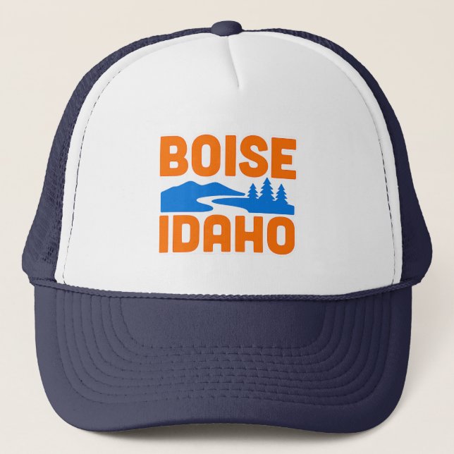 Boise Idaho | Bold River, Mountain & Pine Tree Trucker Hat (Front)