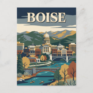 Boise Idaho Capitol River Retro Vintage Poster Postcard
