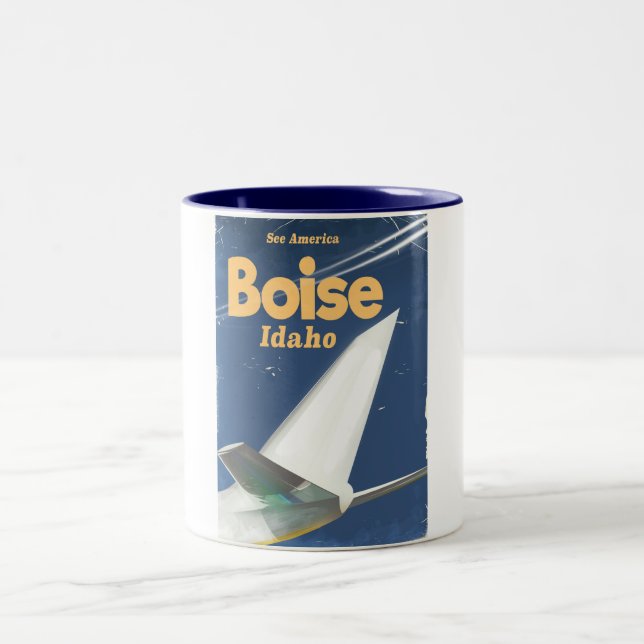 Boise Idaho flight poster Two-Tone Coffee Mug (Center)