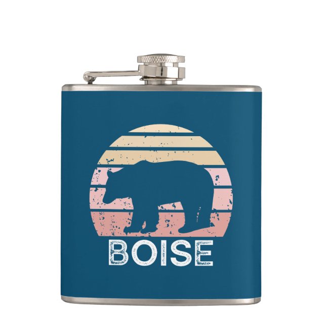 Boise Idaho Retro Bear Hip Flask (Front)