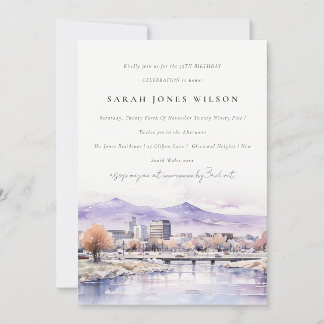 Boise, Idaho Watercolor Landscape Birthday Invitation (Front)