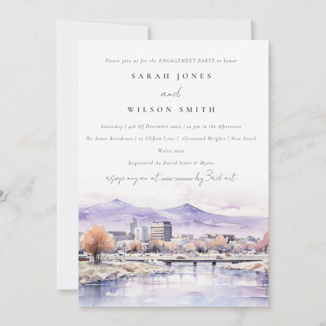 Boise, Idaho Watercolor Landscape Engagement Invitation (Front)