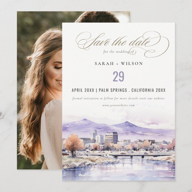 Boise, Idaho Watercolor Landscape Photo Wedding Save The Date (Front/Back)