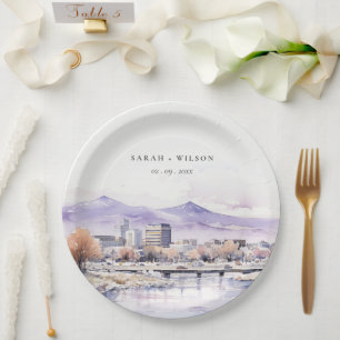 Boise, Idaho Watercolor Landscape Wedding Paper Plate